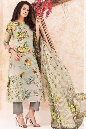 Exquisite Cream Colored Linen Digital Print Salwar Suit
