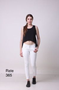 Ladies White Plain Jeans