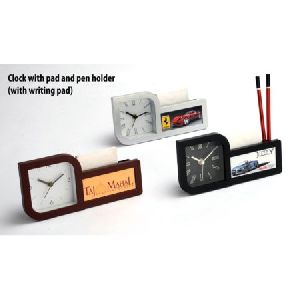 Clock with Pad and Pen Holder