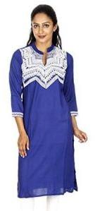 Rajrang Chevron Blue Embroidered Kurti