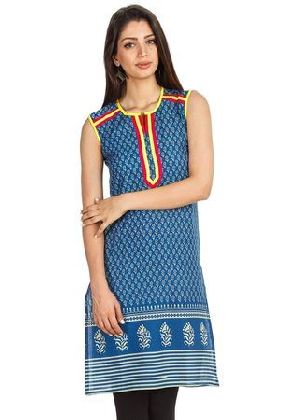 Zovi Blue Sleeveless Printed Kurti