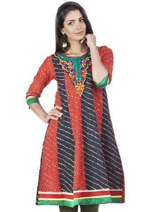 Zovi Orange & Black Embroidered Kurti