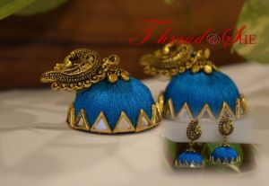 BLUE SILK THREAD EARING