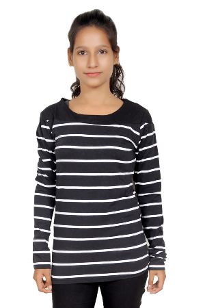 Girls Wide Round Black Neck T-Shirts