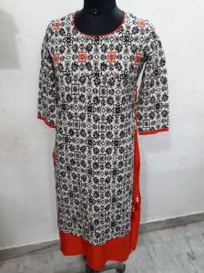 Reyon black priented double layer embroidery kurti