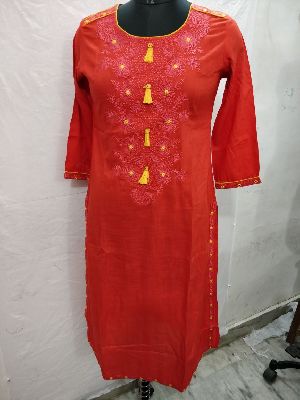 Reyon slub embroidery kurti