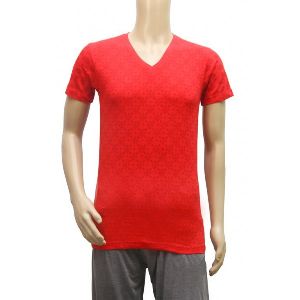 Mens Plain Red V Neck T-Shirt