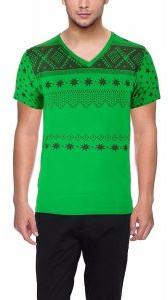 Mens Printed Green V Neck T-Shirt