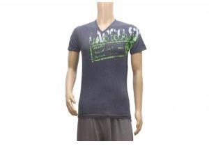 Mens Printed Grey V Neck T-Shirt