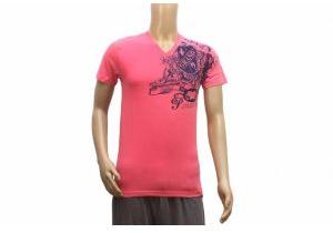 Mens Printed Pink V Neck T-Shirt