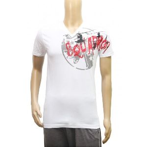 Mens Printed White V Neck T-Shirt