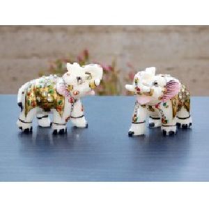Beautiful Little Baby Elephant in White Marble with Kundan Work
