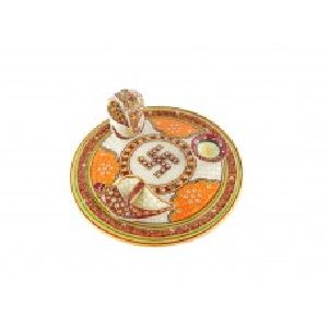 kesariya marble pooja thali