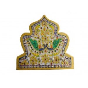 Marble Keys Holder with Golden Peacock Design Meenakari Work