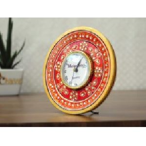 Marble Round Clock With Indian Kundan and Meenakari Work