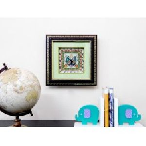 Wooden Frame Peacock Design Marble Wall Clock