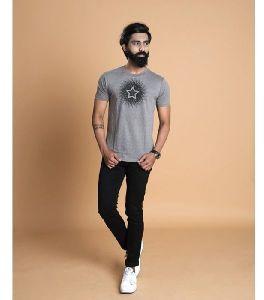 T-shirt Round Neck Gray Black Circle Design