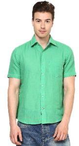 Green Cotton Half Sleeve Check Shirt