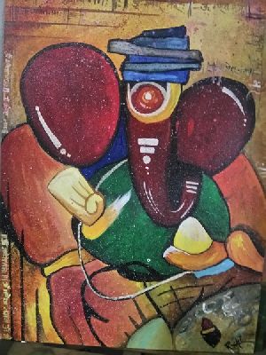 Ganesha with Hat Abstract Modern Acrylic Painting