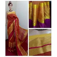 Maheshwari Orange jari Border Saree