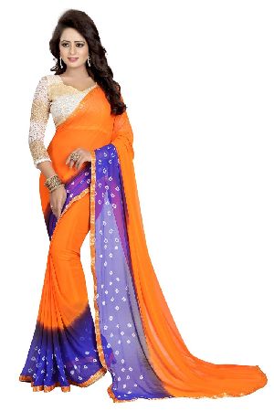 Fenta Blue Bandhani Chiffon Sarees