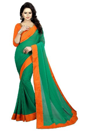 Mirchi Green Chiffon Lace Sarees