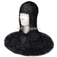 MS Hood Black Plated chainmail, Butted chainmail, Round Neck ChainMail