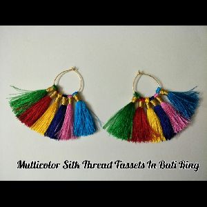 Silk Thread Tassel Bali Earrings