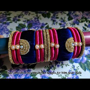Blue & Pink Silk Thread Bangle Set