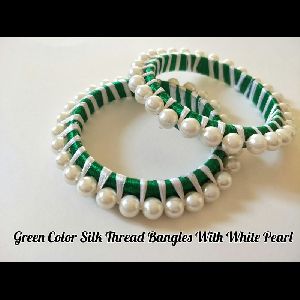 White & Green Silk Thread Bangle Set