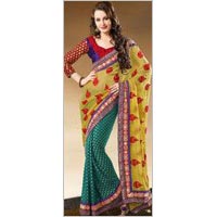 Yellow and Teal Green Sarees