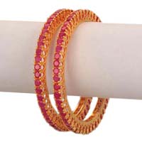 Penny Jewels Pink & Golden Bangle Set Of 2