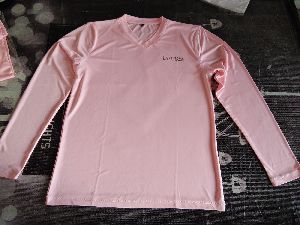 Light Pink Polyester V Neck Full Sleeve T-Shirt
