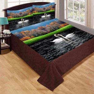 Swan Print Velvet Double Bed Sheet Set