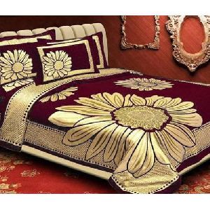 Flower Design Chenille Double Bed Sheet Set