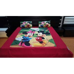 Mickey & Minnie Mouse Print Velvet Double Bed Sheet Set