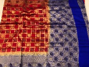 Banarasi Jute Sarees With Checks Buta Design And contrast blouse