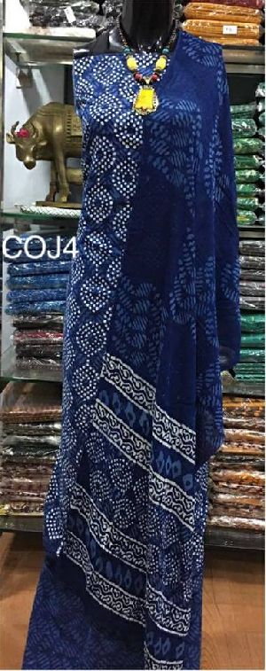 Block printed indigo cotton dress materials