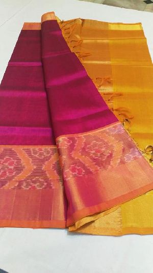 handloom pure cotton silk ikkat border sarees