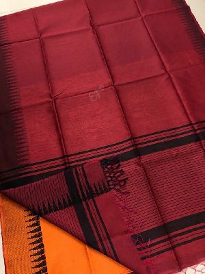 Muga Silk Sarees With Contrast Temple Border And Contrast Blouse