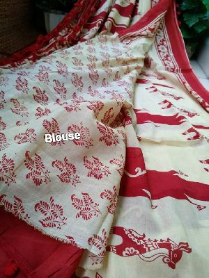 printed malmal cotton sarees with pompom