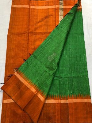 contrast temple border pallu Pure handloom khadi silk sarees