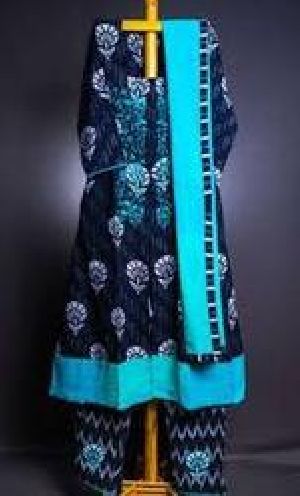 Indigo Hand Block Dabu Printed Dress Material
