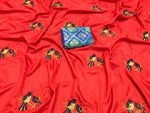 2 tone sana silk embroidery sarees with designer blouse
