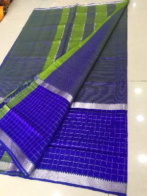 Mangalagiri Handloom Silver Cotton silk Sarees with blouse