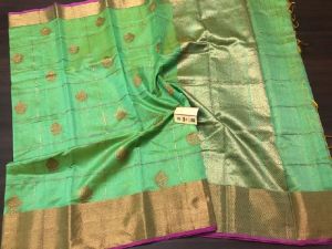 Pure Banarasi Chanderi Katan sarees With Rich Pallu n Brocade Zari Blouse