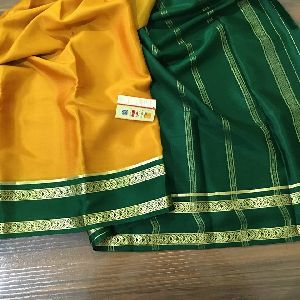 Pure mysore crepe silk sarees with traditional leaf border