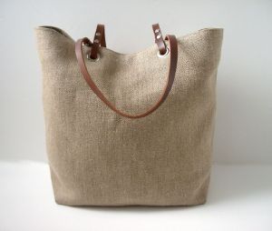 Natural Juco Bag with Rexine Handle