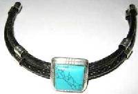 LBW-00014 Black pony leather with sterling silver bracelet