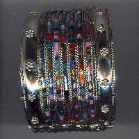 BG-19 Antique Silver Plating glass bead work cuff bangles